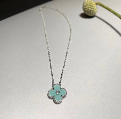 [Solara Jewelry]CLOVER 1 DIAMOND LIGHT BLUE SILVER NECKLACE
