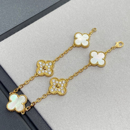 [Solara Jewelry]CLOVER BRACELET 5 MOTIF WHITE MOP DIAMOND