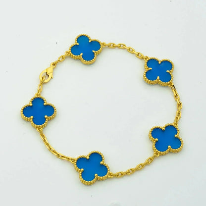 [Solara Jewelry]CLOVER 5 MOTIFS BLUE AGATE BRACELET