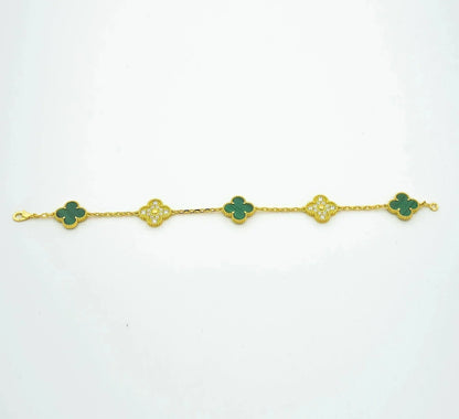[Solara Jewelry]CLOVER  5 MOTIF MALACHITE DIAMOND BRACELET