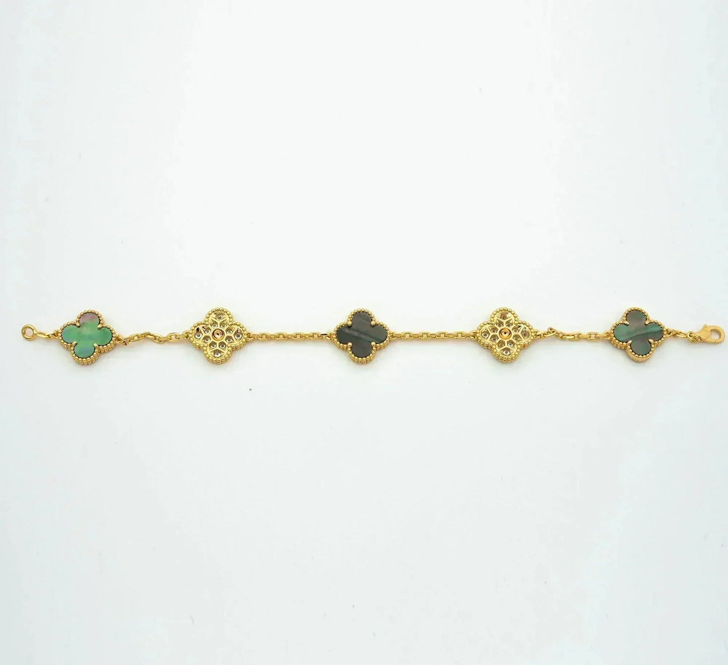 [Solara Jewelry]CLOVER 5 MOTIF GRAY MOP DIAMOND BRACELET