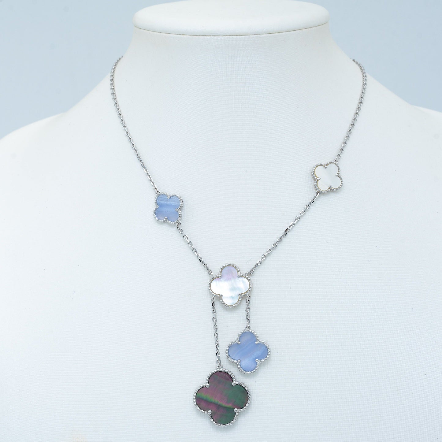 [Solara Jewelry]CLOVER MOP CHALCEDONY NECKLACE SILVER 6 MOTIF