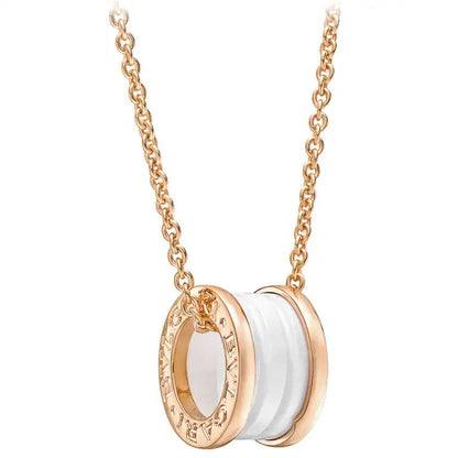 [Solara Jewelry]ZERO 1 WHITE CERAMIC PINK GOLD DIAMOND NECKLACE