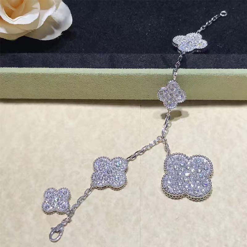 [Solara Jewelry]CLOVER 6 MOTIFS SILVER DIAMOND BRACELET