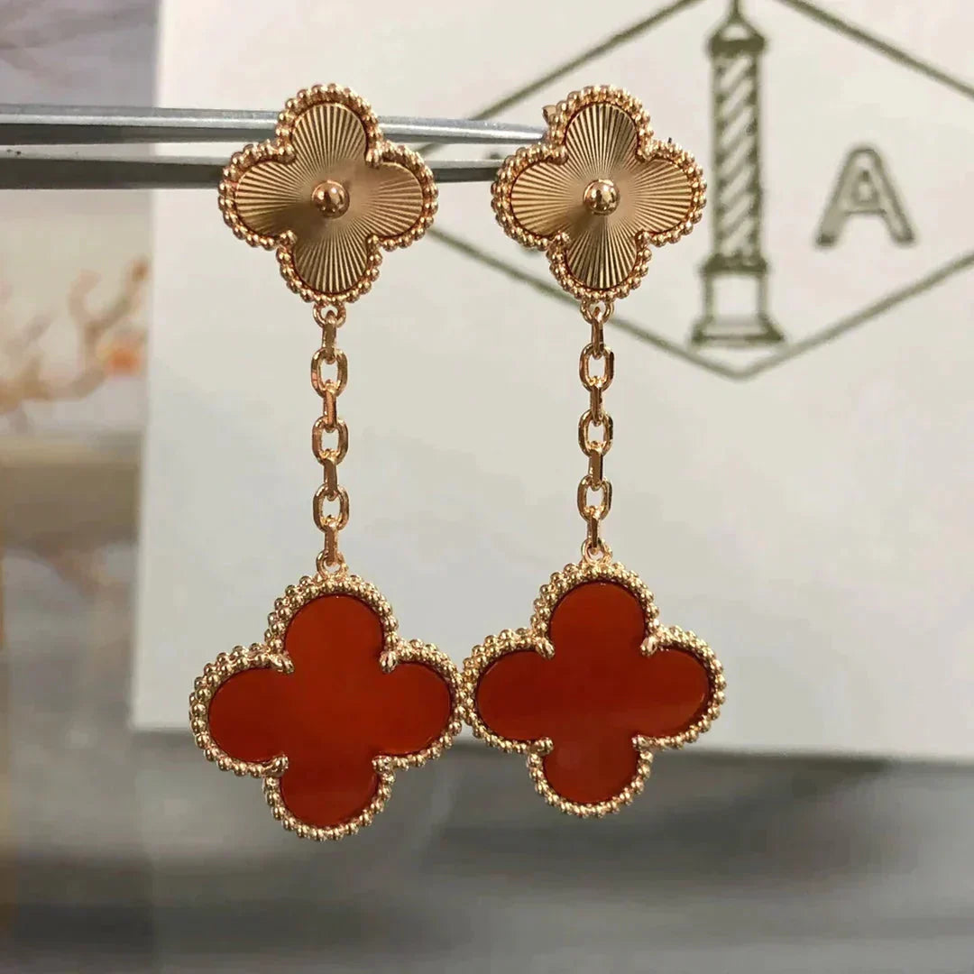 [Solara Jewelry]CLOVER 2 MOTIF  LASER CARNELIAN EARRINGS