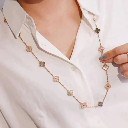 [Solara Jewelry]CLOVER 20 MOTIFS DARK MOP DIAMOND  NECKLACE