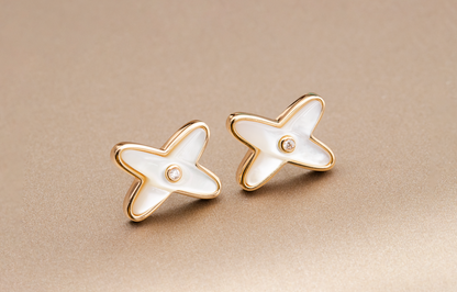 [Solara Jewelry]JEUX DE WHITE MOP ROSE GOLD DIAMOND EARRINGS