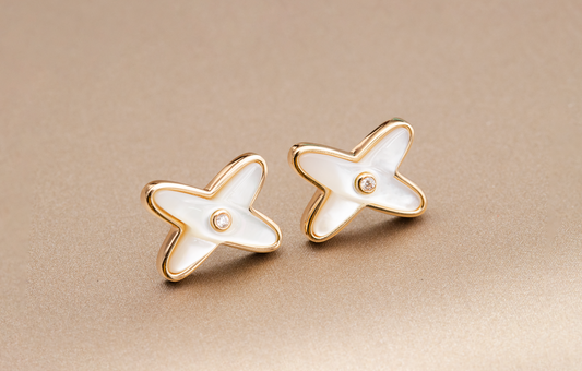 [Solara Jewelry]JEUX DE WHITE MOP PINK GOLD DIAMOND EARRINGS