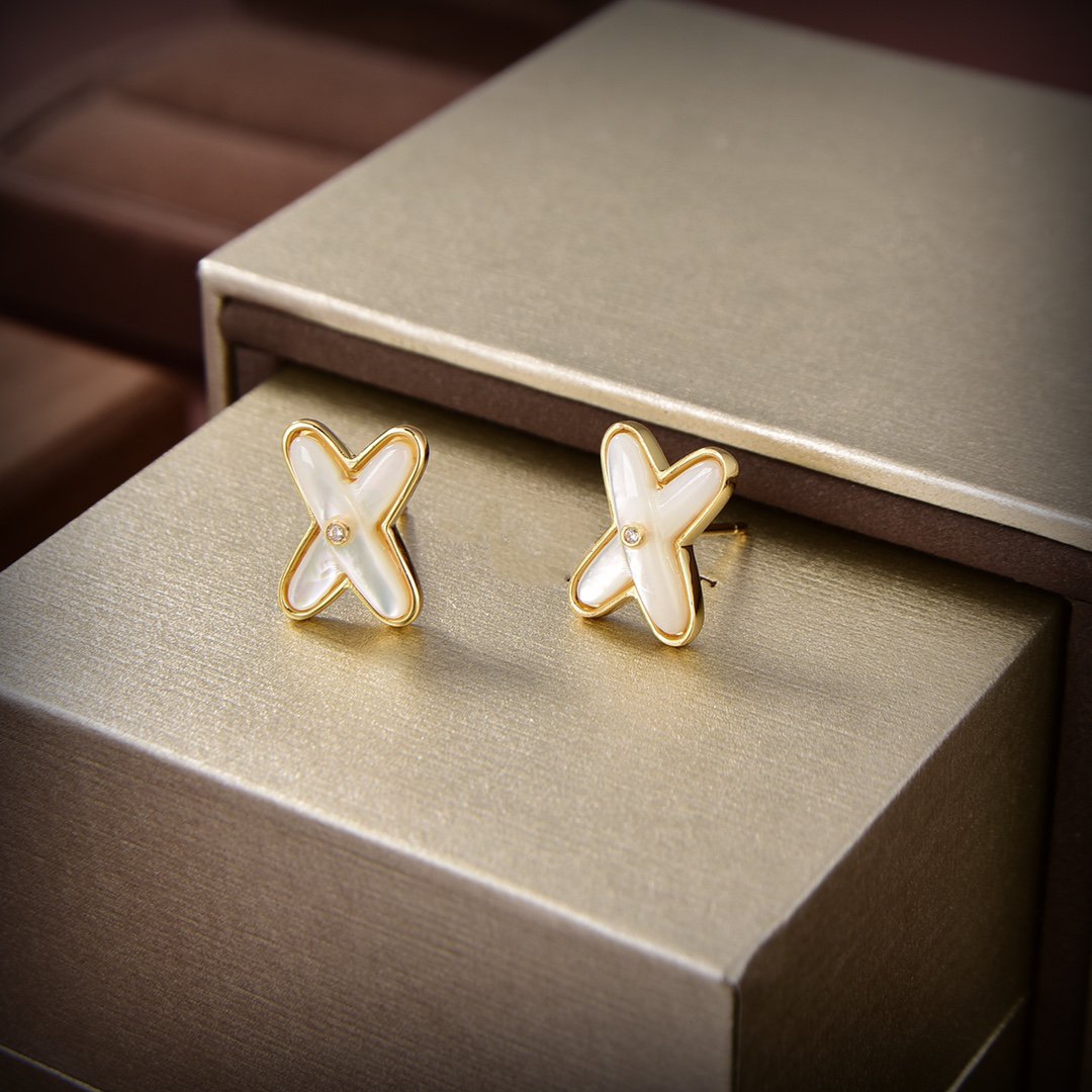 [Solara Jewelry]JEUX DE WHITE MOP GOLD DIAMOND EARRINGS