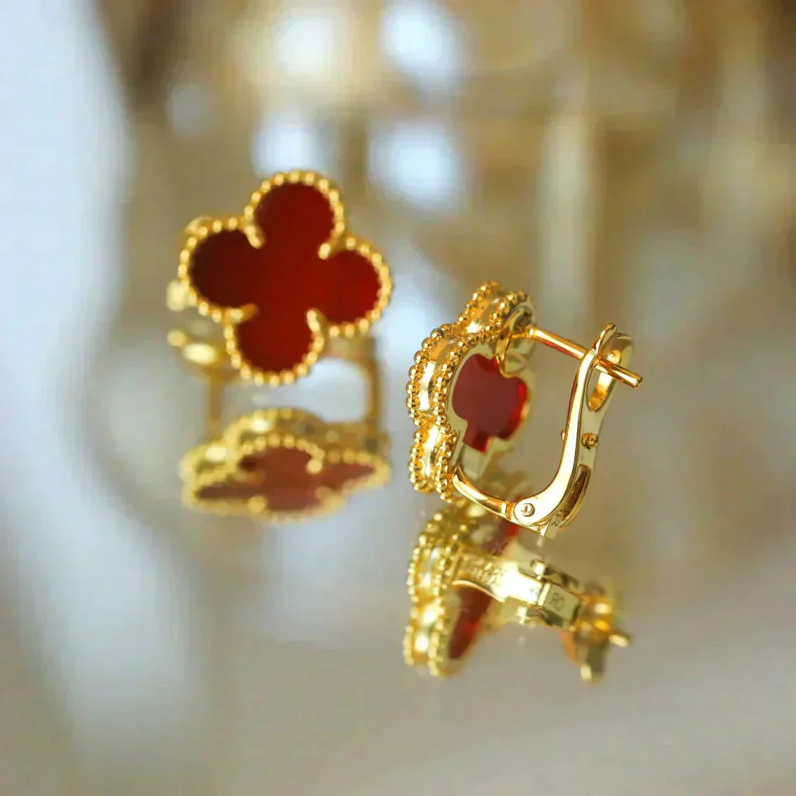 [Solara Jewelry]CLOVER MEDIUM 1 MOTIFS CARNELIAN  EARRINGS