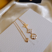 [Solara Jewelry]COLOR BLOSSOM LARIAT NECKLACE PINK GOLD WHITE MOTHER PEARL AND DIAMOND