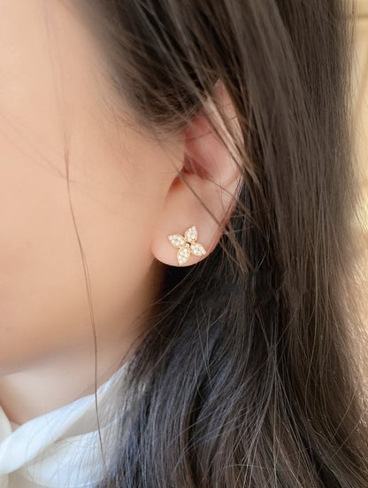 [Solara Jewelry]STAR BLOSSOM STUD EARRINGS PINK GOLD DIAMONDS