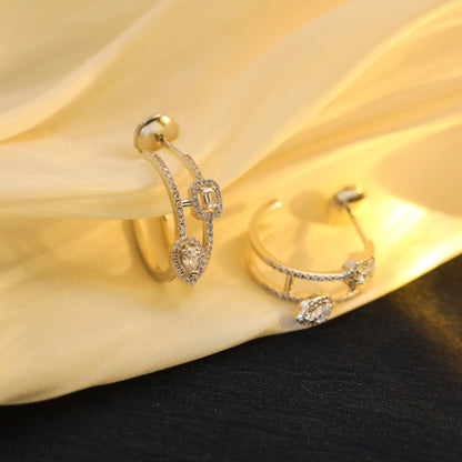 [Solara jewelry]CREOLES MY TWIN 2 RANGS SILVER DIAMOND EARRINGS