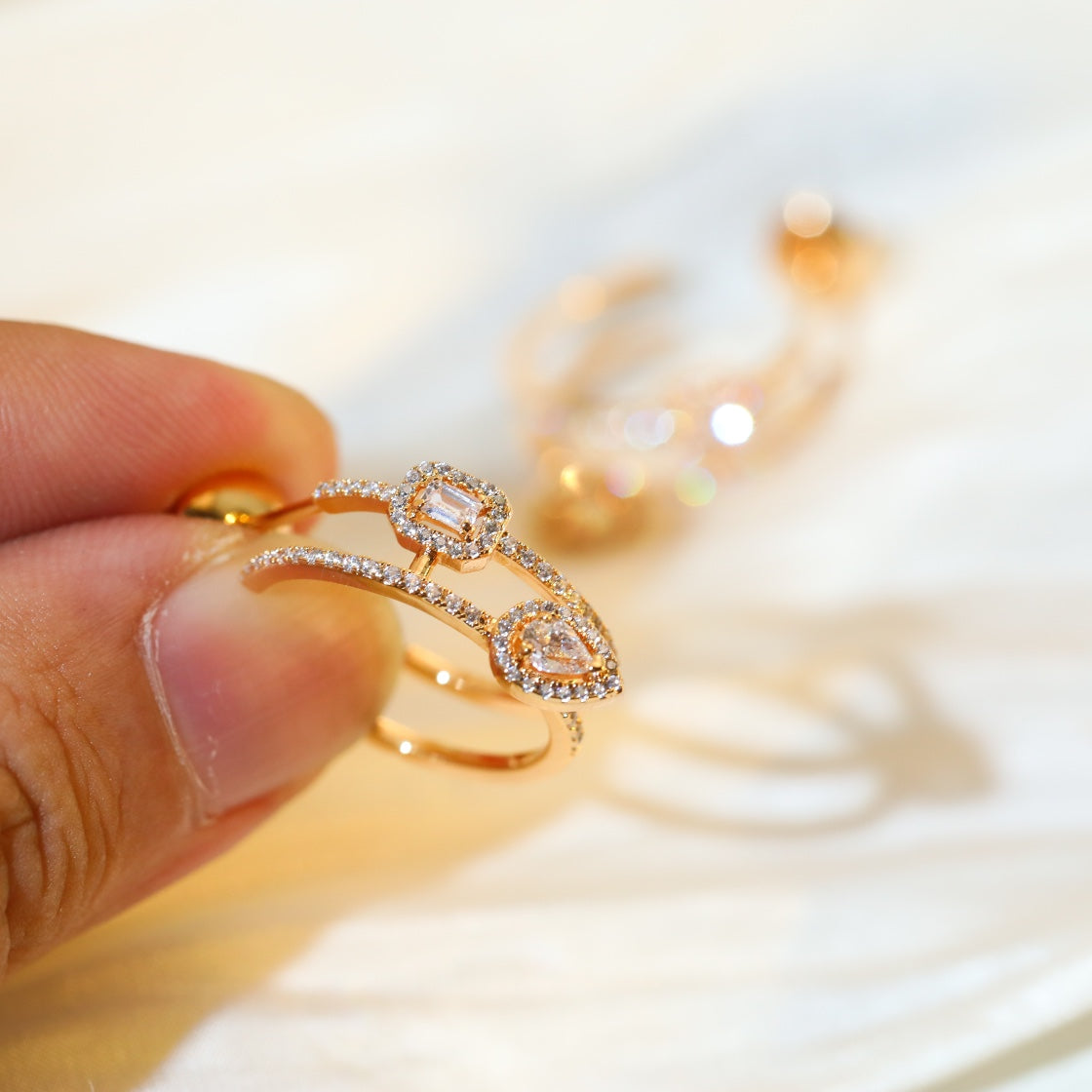 [Solara jewelry]CREOLES MY TWIN 2 RANGS SILVER DIAMOND EARRINGS