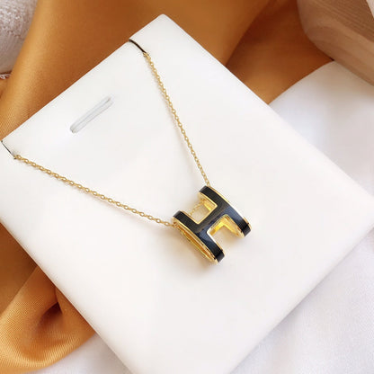 [Solara Jewelry]HM CLIC BLACK ENAMEL GOLD NECKLACE