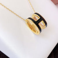 [Solara Jewelry]HM CLIC BLACK ENAMEL GOLD NECKLACE