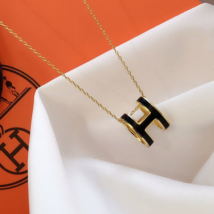 [Solara Jewelry]HM CLIC BLACK ENAMEL GOLD NECKLACE