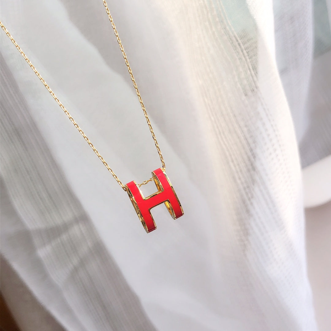 [Solara Jewelry]HM CLIC RED ENAMEL GOLD NECKLACE