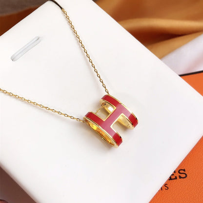 [Solara Jewelry]HM CLIC RED ENAMEL GOLD NECKLACE