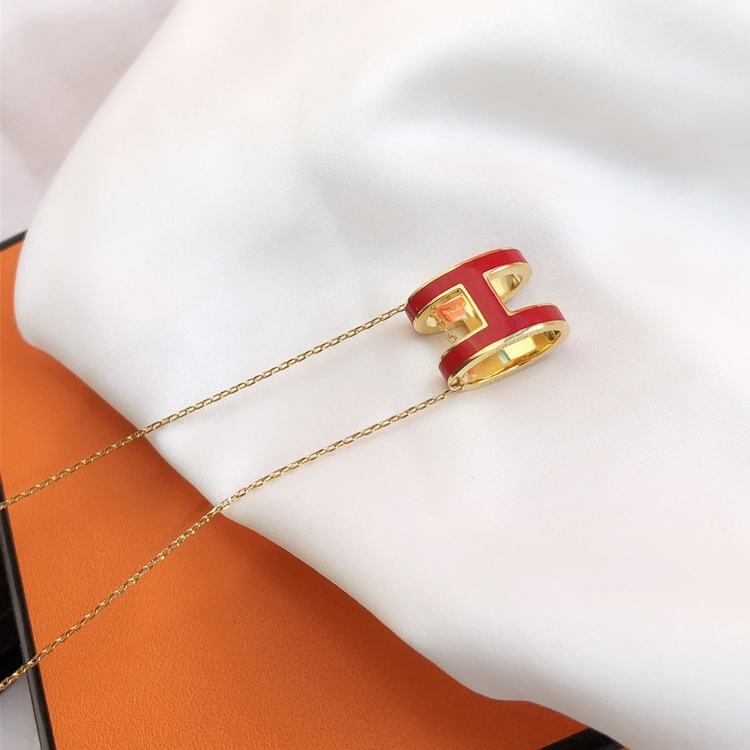 [Solara Jewelry]HM CLIC RED ENAMEL GOLD NECKLACE