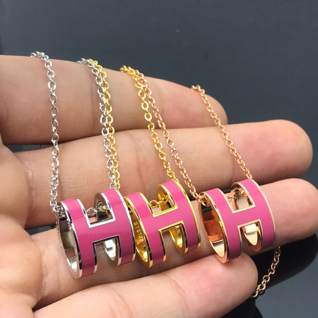 [Solara Jewelry]H NECKLACE PINK