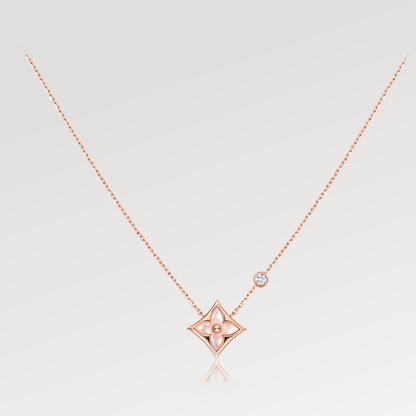 [Solara Jewelry]STAR PINK MOP 1 DIAMOND PINK GOLD NECKLACE