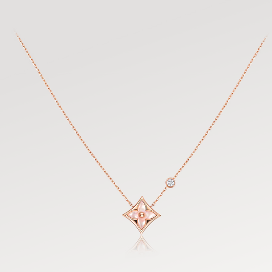 [Solara Jewelry]STAR PINK MOP 1 DIAMOND PINK GOLD NECKLACE