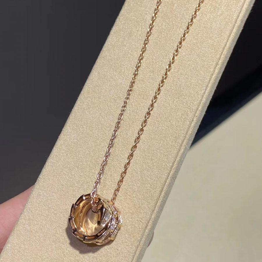[Solara Jewelry]SERPENTI PINK GOLD NECKLACE DOUBLE RING DIAMOND