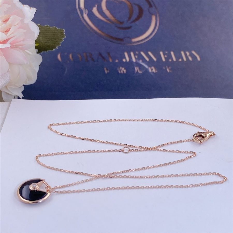 [Solara Jewelry]AMULETTE ROSE GOLD ONYX NECKLACE