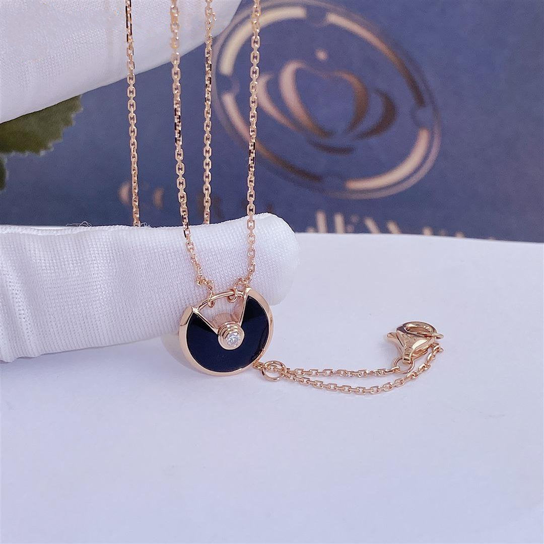 [Solara Jewelry]AMULETTE ROSE GOLD ONYX NECKLACE