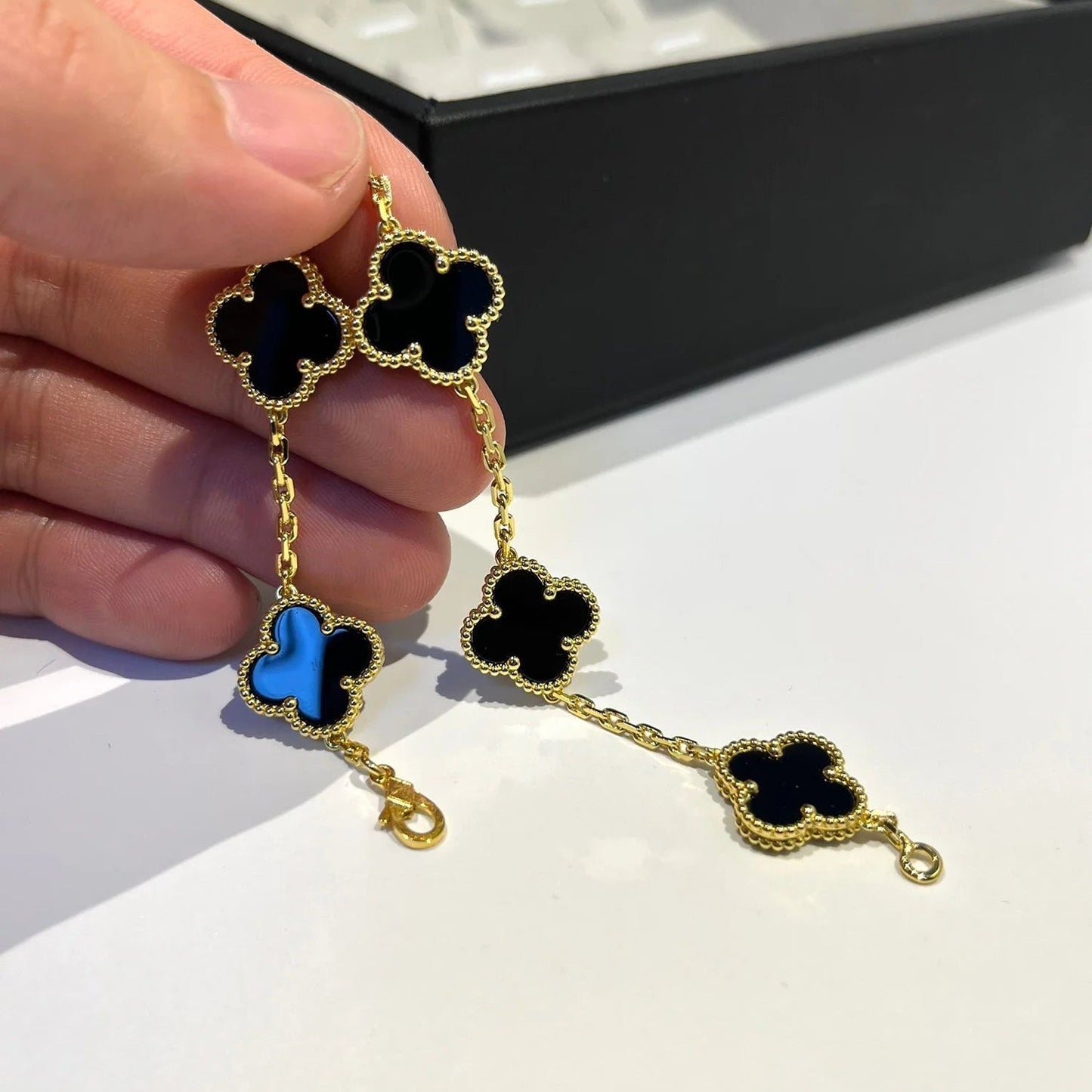 [Solara Jewelry]CLOVER  5 MOTIFS BLACK ONYX BRACELET