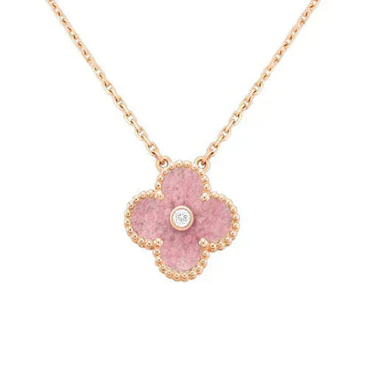 [Solara Jewelry]CLOVER 15MM DIAMOND RHODONITE NECKLACE