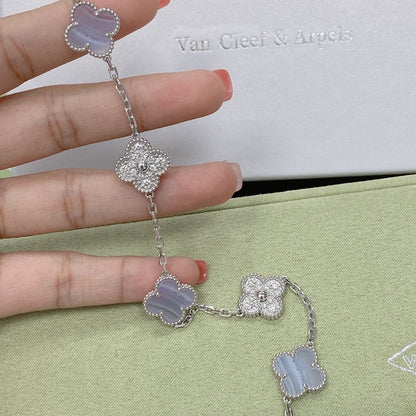 [Solara Jewelry]CLOVER  5 MOTIF DIAMOND PURPLE CHALCEDONY BRACELET SILVER