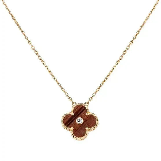 [Solara Jewelry]CLOVER 15MM DIAMOND AND YELLOW TIGER'S EYE AGATE necklace