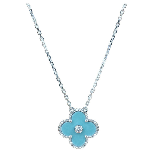 [Solara Jewelry]CLOVER 15MM DIAMOND SVRES PORCELAIN  NECKLACE SILVER