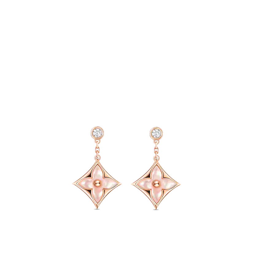[Solara Jewelry]DOUBLE STAR PINK GOLD MOP DROP EARRINGS