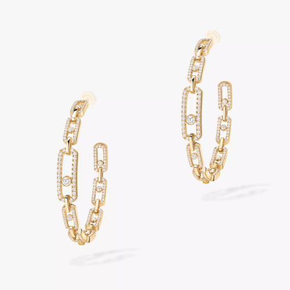 [[Solara jewelry]Move Link Diamond Hoop Earrings