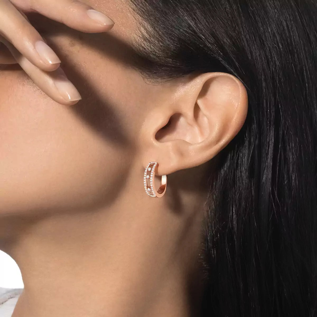 [Solara jewelry]Diamond Pave_ Hoop Earrings Move