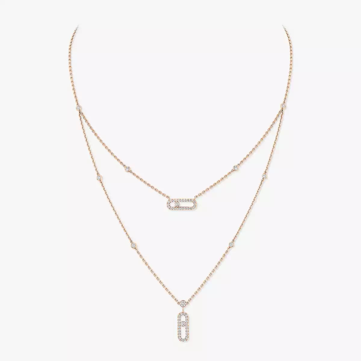 [Solara jewelry]2 Rows Rose Gold Diamond Pave_ Necklace Move Uno