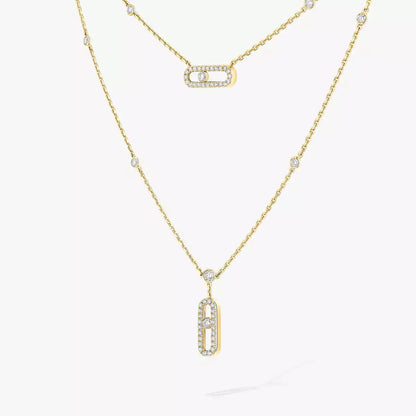 [Solara jewelry]2 Rows Rose Gold Diamond Pave_ Necklace Move Uno