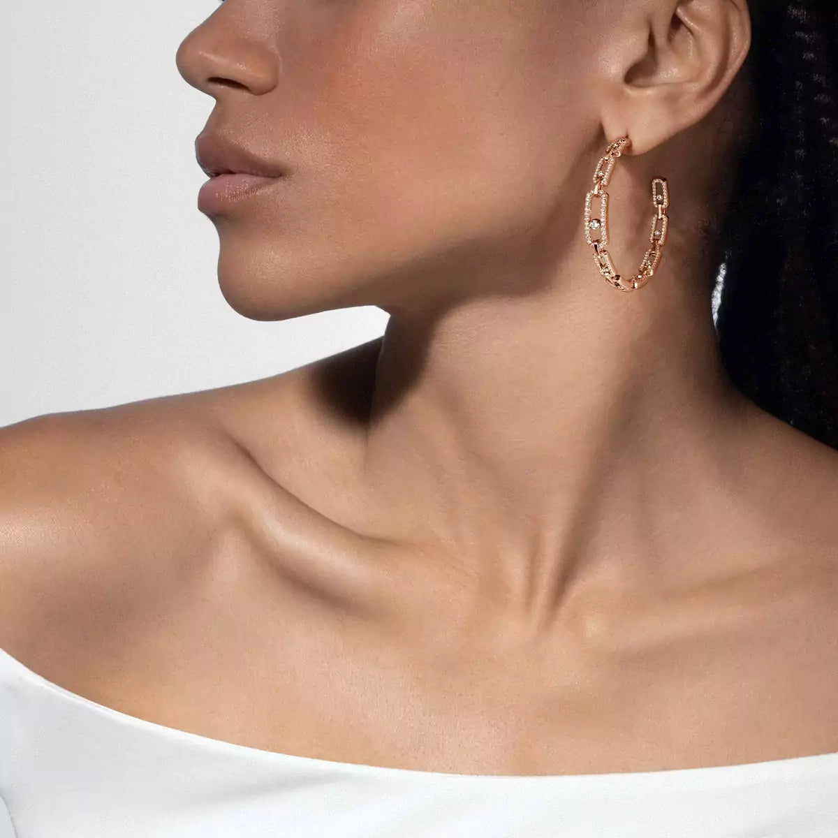 [[Solara jewelry]Move Link Diamond Hoop Earrings
