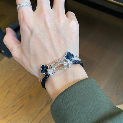 [Solara Jewelry]CLOVER 5 MOTIF PIETERSITE SILVER BRACELET