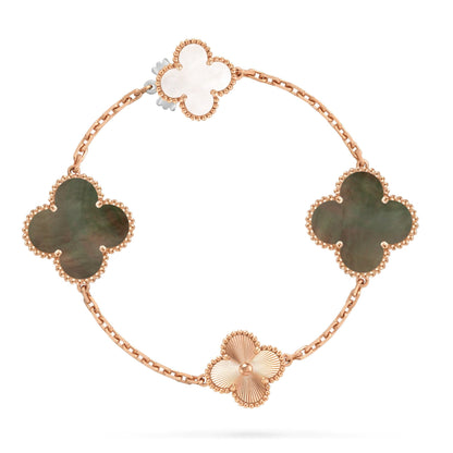 [Solara Jewelry]DETACHABLE CLOVER 15(11+4) FLOWER ROSE GOLD NECKLACE SET
