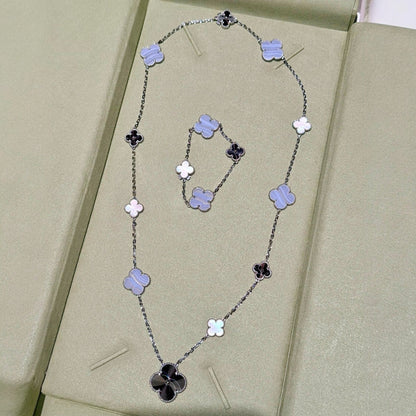 [Solara Jewelry]DETACHABLE CLOVER 15(11+4) FLOWER SILVER NECKLACE SET
