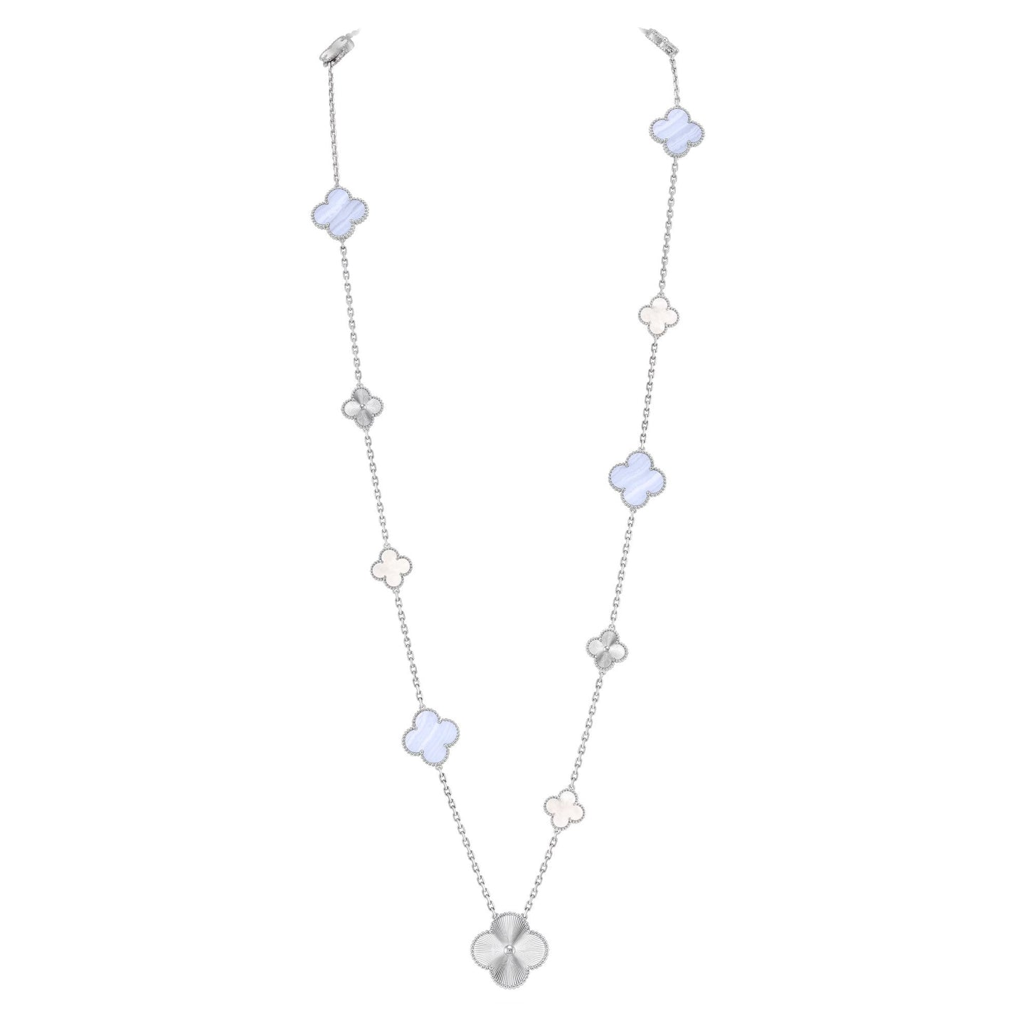 [Solara Jewelry]DETACHABLE CLOVER 15(11+4) FLOWER SILVER NECKLACE SET