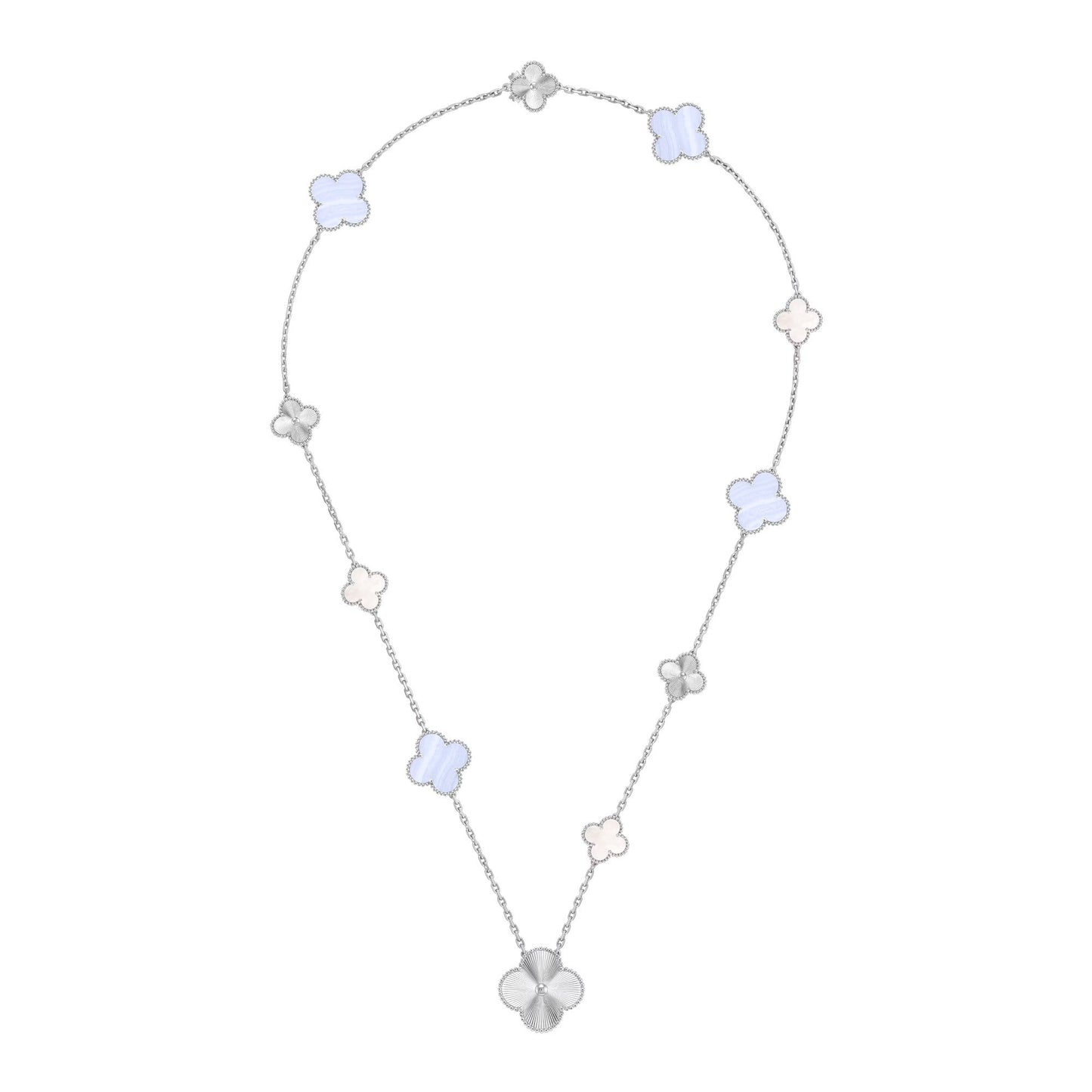[Solara Jewelry]DETACHABLE CLOVER 15(11+4) FLOWER SILVER NECKLACE SET