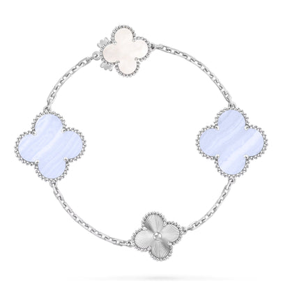 [Solara Jewelry]DETACHABLE CLOVER 15(11+4) FLOWER SILVER NECKLACE SET