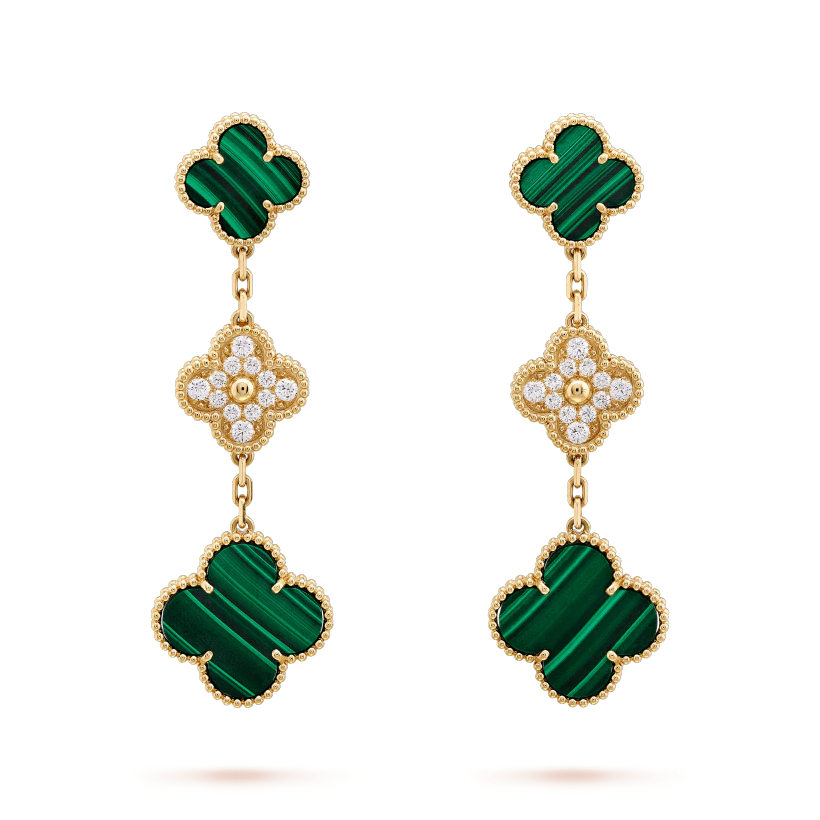 [Solara Jewelry]CLOVER EARRINGS GOLD MALACHITE DIAMOND 3 MOTIF