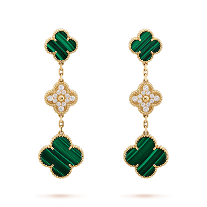 [Solara Jewelry]CLOVER EARRINGS GOLD MALACHITE DIAMOND 3 MOTIF