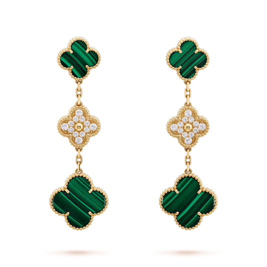 [Solara Jewelry]CLOVER EARRINGS GOLD MALACHITE DIAMOND 3 MOTIF